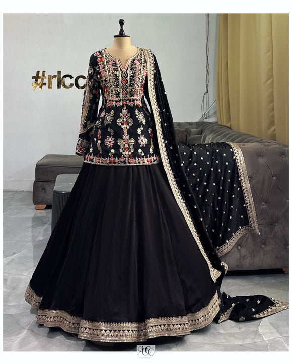 BLACK PEPLUM TOP LEHENGA