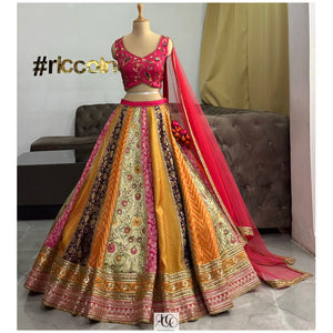 MULTI COLOURED BENARSI LEHENGA WITH EMBROIDERED TOP