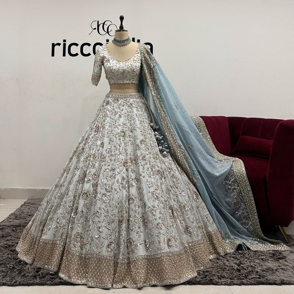 MINT GREEN LEHENGA WITH CONTRAST DUPATTA