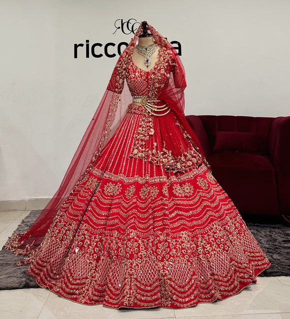 BLOOD RED DORI WORK LEHENGA