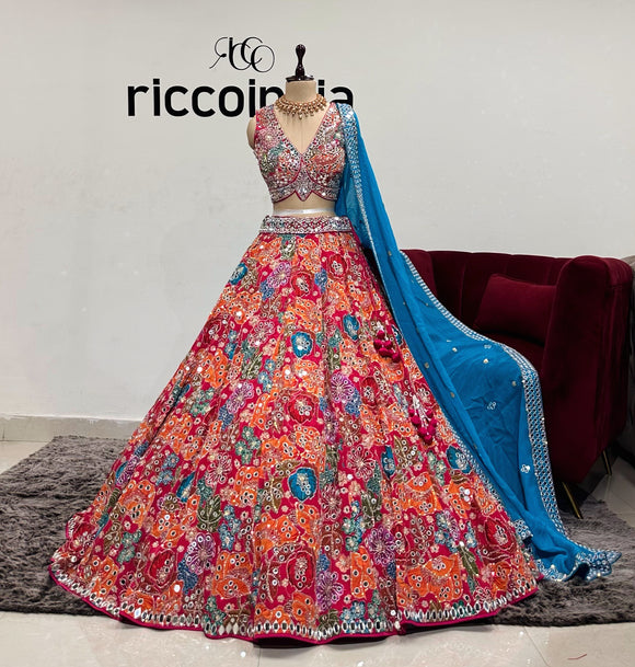 MULTICOLOR MIRROR WORK LEHENGA