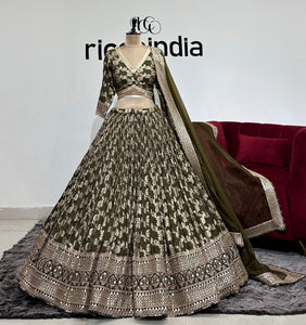 BENARSI LEHENGA IN OLIVE GREEN