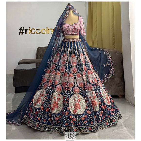 TEAL BLUE & PINK LEHENGA