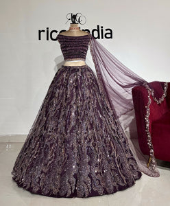 DARK WINE CRYSTAL BLOUSE LEHENGA