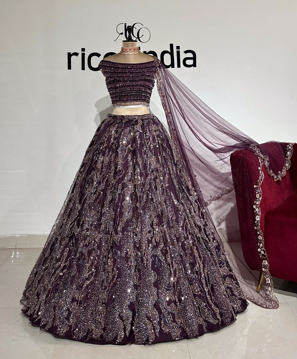 DARK WINE CRYSTAL BLOUSE LEHENGA