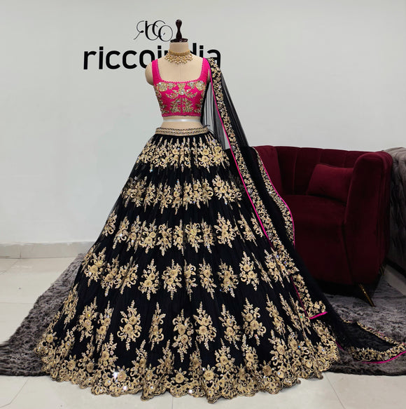 BLACK & PINK FLARED LEHENGA