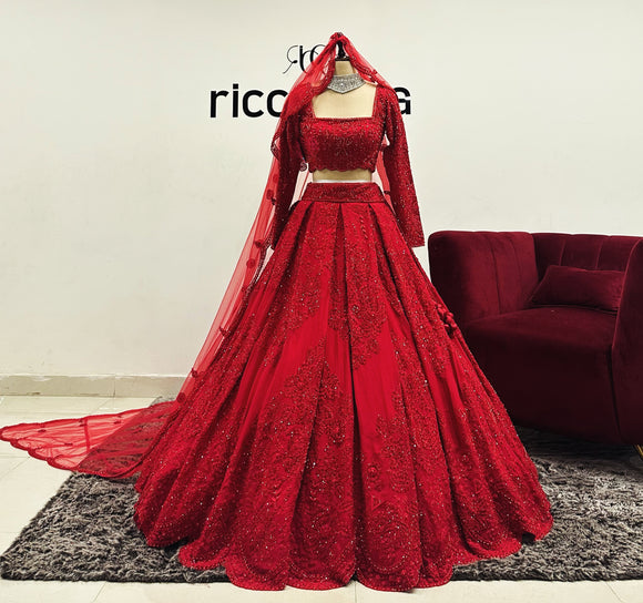 DARK RED LEHENGA WITH VEIL