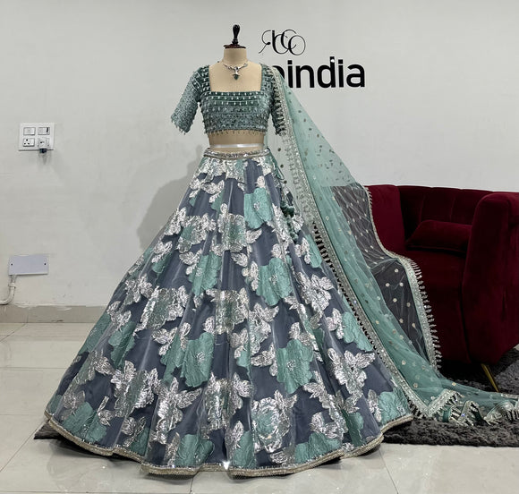 MINT GREEN & GREY LEHENGA