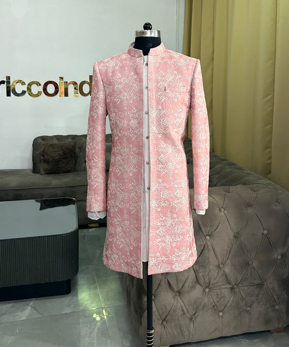 PINK INDO-WESTERN WITH WHITE THREADWORK