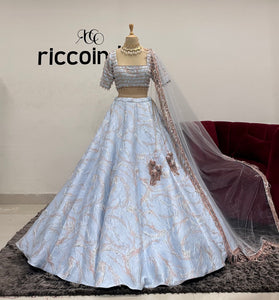 MARBLE PINK & BLUE LEHENGA