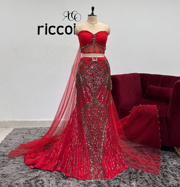 RED MERMAID LEHENGA
