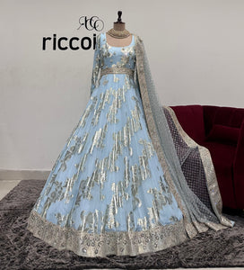 FOIL PRINT BLUE ANARKALI