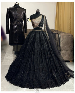 BLACK BRIDE & GROOM OUTFIT
