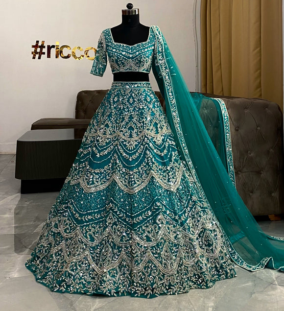 Green lehenga with silver embroidery