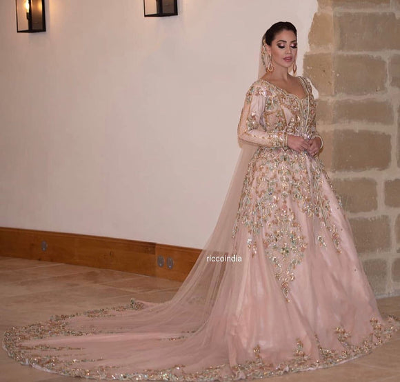 Rose Gold Pink Long Prom Dress with Metallic Details