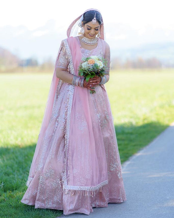 ROSE-GOLD BRIDAL LEHENGA WITH 2 DUPATTAS