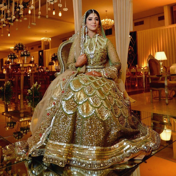 GOLD METALLIC WORK LEHENGA
