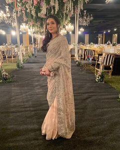 PINK SAREE WITH SILVER BEADING