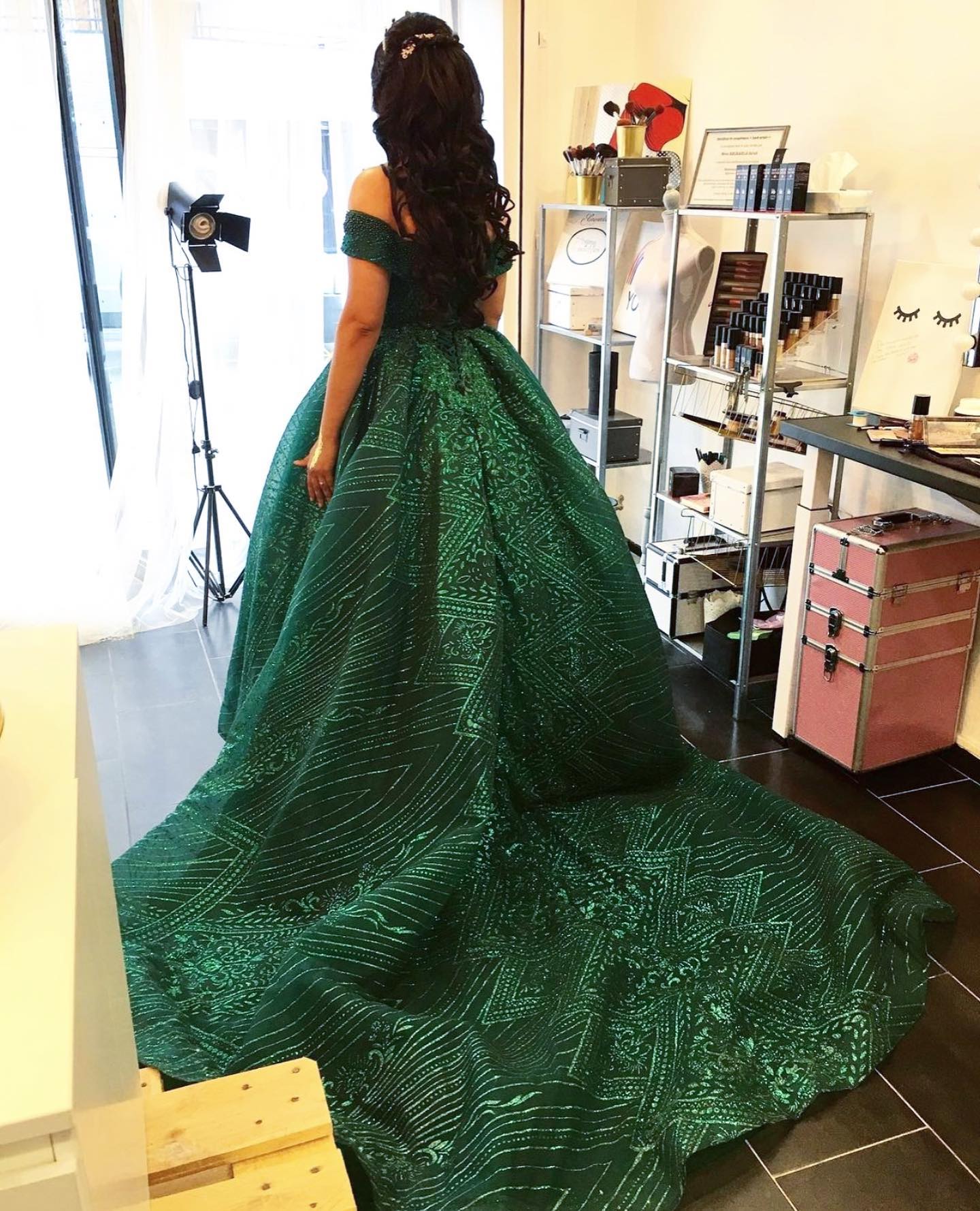 Emerald Green Long Prom Dress Women Evening Ball Gown Sequins Floral Party  | eBay