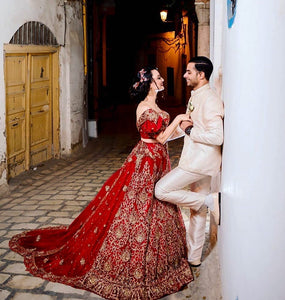 RED LEHENGA WITH REMOVABLE TRAIN