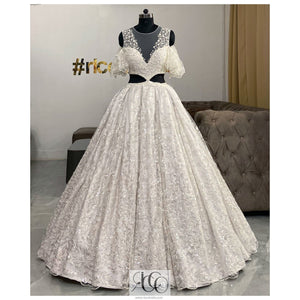 WHITE ILLUSION NECKLINE BALL GOWN
