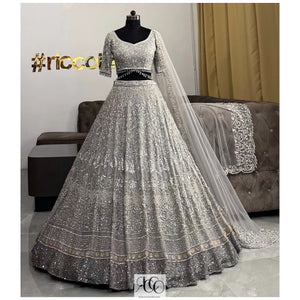 SILVER BEADED LEHENGA