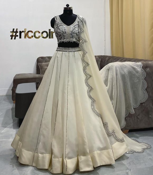 IVORY LEHENGA WITH SILVER WORK