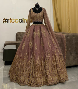 Rosegold lehenga with gold work