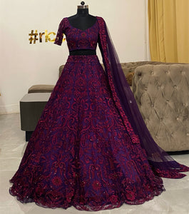 Purple lehenga with wine embroidery