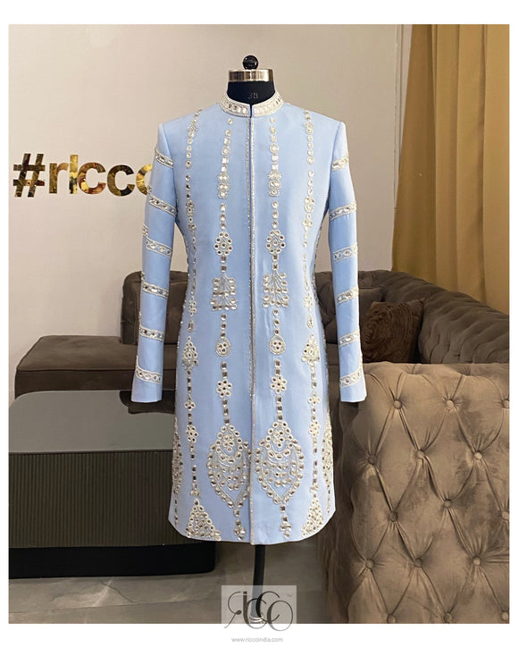 BLUE SHERWANI CRYSTAL EMBROIDERY
