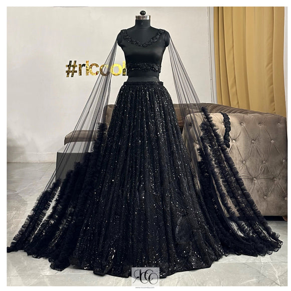 BLACK INDOWESTERN LEHENGA WITH CAPES