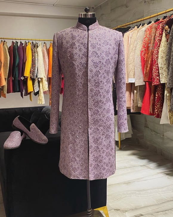 Lavender beaded sherwani