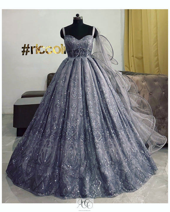 Abalone Grey and Gold Evening Gown - adaaraofficial