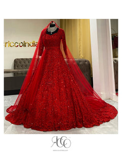 RED TRAIN BRIDAL GOWN