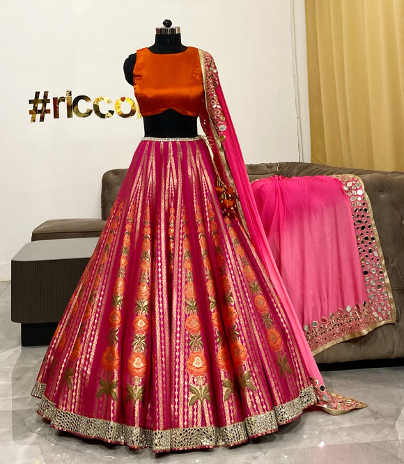 Benarsi lehenga with mirror work dupatta