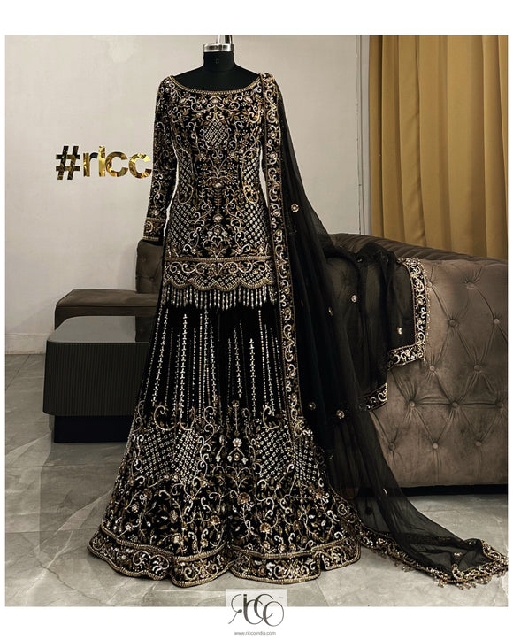 Buy Black Georgette Sharara Suit With Resham Work Online - LSTV04997 |  Andaaz Fashion