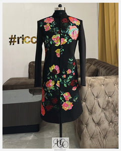 BLACK SHERWANI WITH COLOURFUL SEQUINS WORK