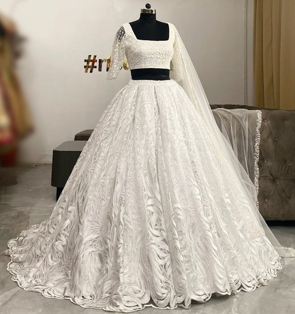 White structured lehenga