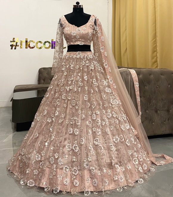 Pink lehenga with white sequin work