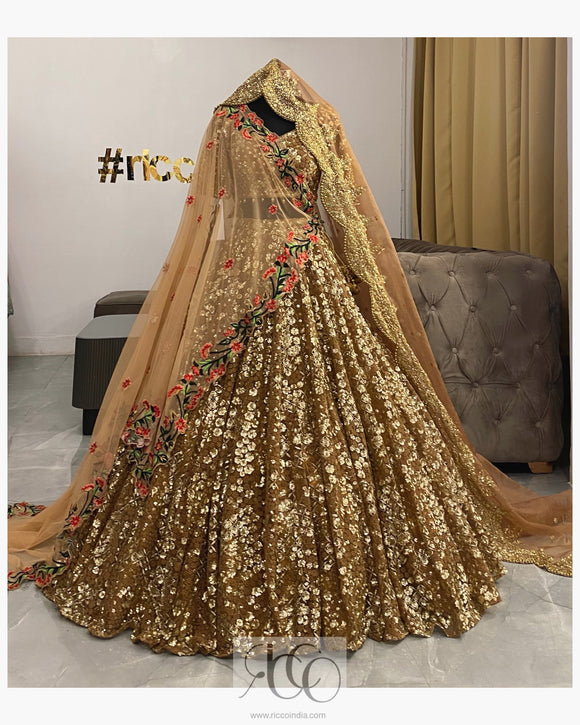 GOLD LEHENGA WITH 2 DUPATTA