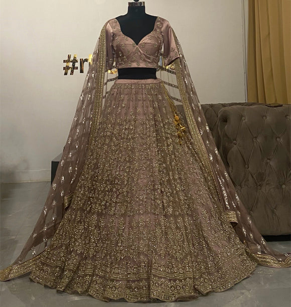 Rose gold Swarovski stone work lehenga