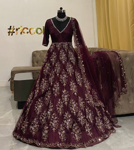 Wine gown with silver work