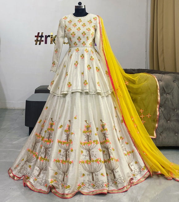 White peplum lehenga