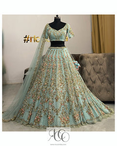 MINT BLUE BRIDAL LEHENGA WITH PINK ACCENTS