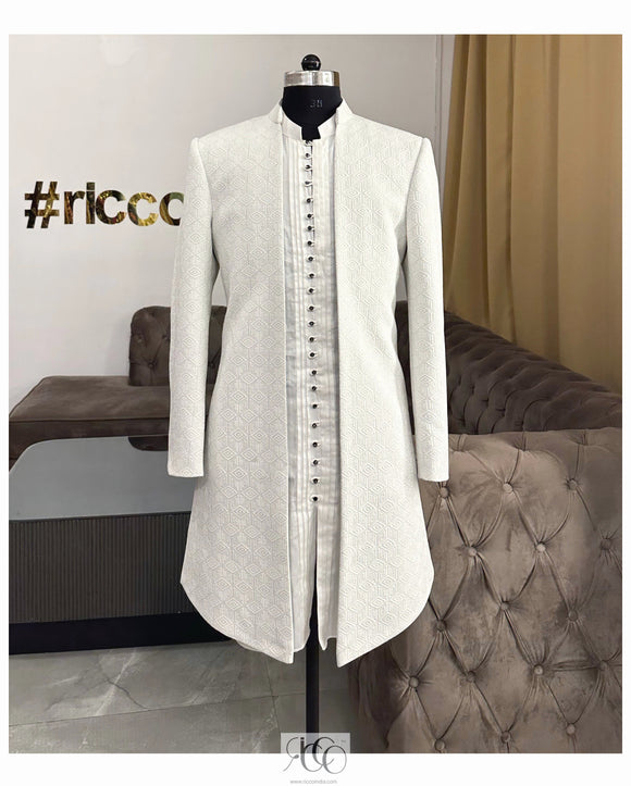 WHITE INDOWESTERN SHERWANI