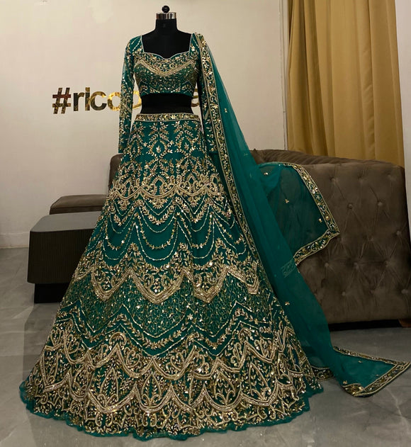 Green embroidered lehenga