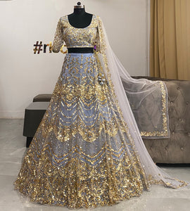 Blue lehenga with gold work