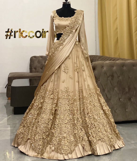 Peach Ruffled Draped Gown And Saree by Sulakshana Monga for rent online |  FLYROBE