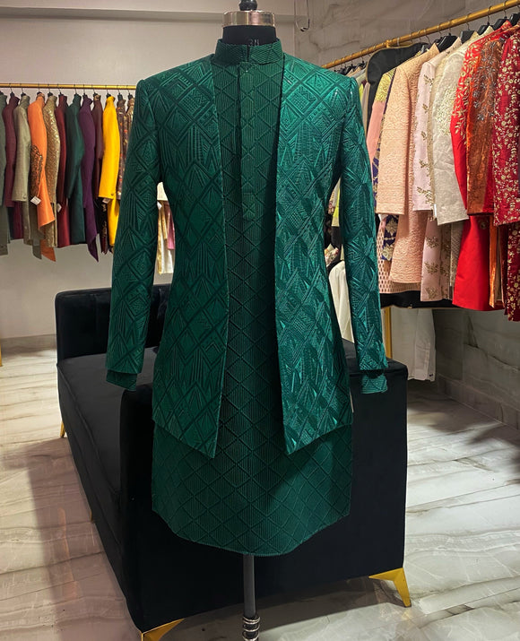 Green indowestern sherwani