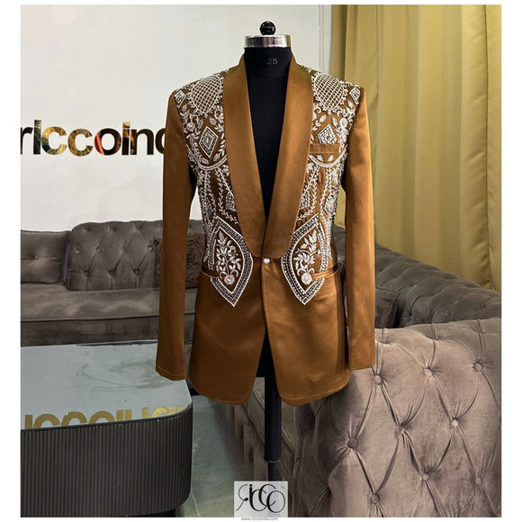 BROWN TUXEDO WITH THICK SILVER EMBROIDERY